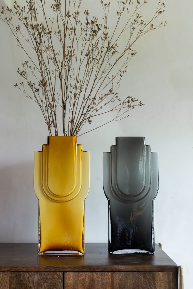 Art Deco Glass Vase In Smokey Grey | Ruston House Interiors